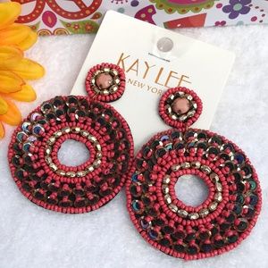 Big Boho Seed Bead Double Circle Dangle Earrings